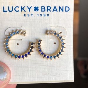 Lucky Brand 3/4 Open Circle Blue Stone and Gold Tone Earrings
